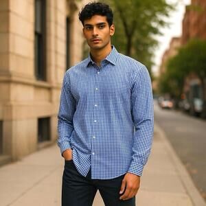 Eton Men’s Size Multicolor Blue Check  Button Up Dress Shirt 16 Neck 33 Sleeve